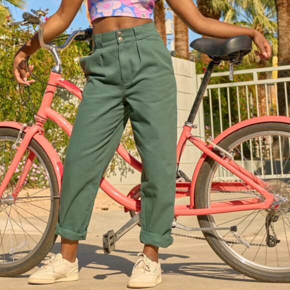 Lucy & Yak Addison Tapered Twill Trousers in Posy Green - Picture 1 of 6